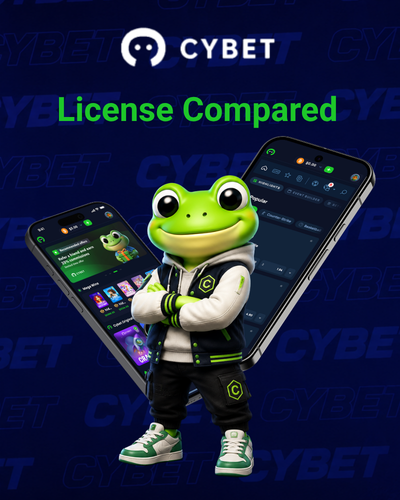CYBET license compared on mobile with frog mascot